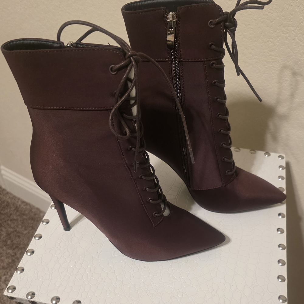 Chic Dark Brown Lace-Up Stiletto Boots